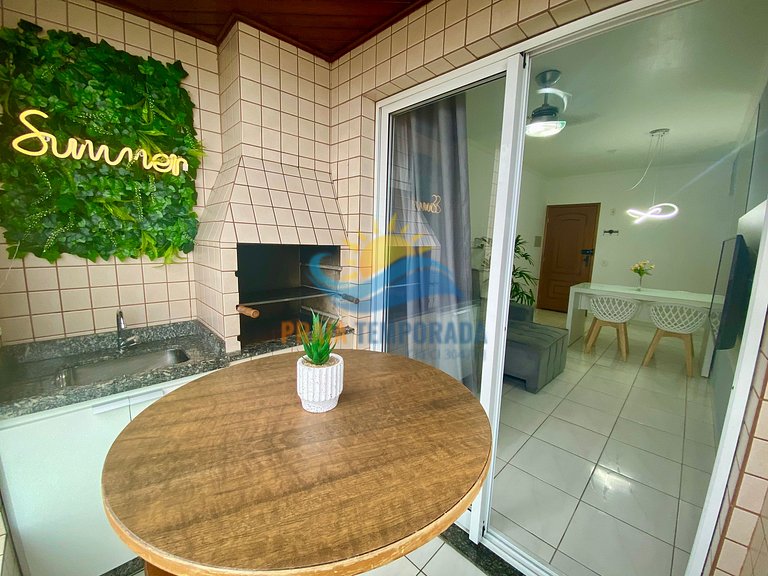 Apartamento com churrasqueira e linda vista para o mar