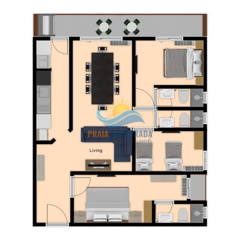 Apartamento 12 de 3 dormitórios para 8 pessoas a uma quadra