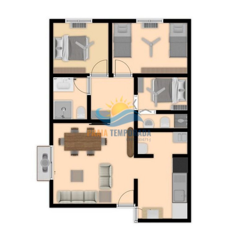 Apartamento 11 de 3 dormitórios para 8 pessoas a duas quadra