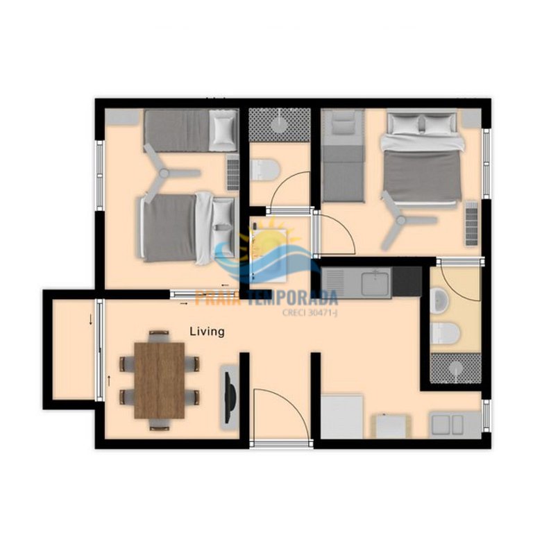 Apartamento 12 de 2 dormitórios para 7 pessoas a duas quadra
