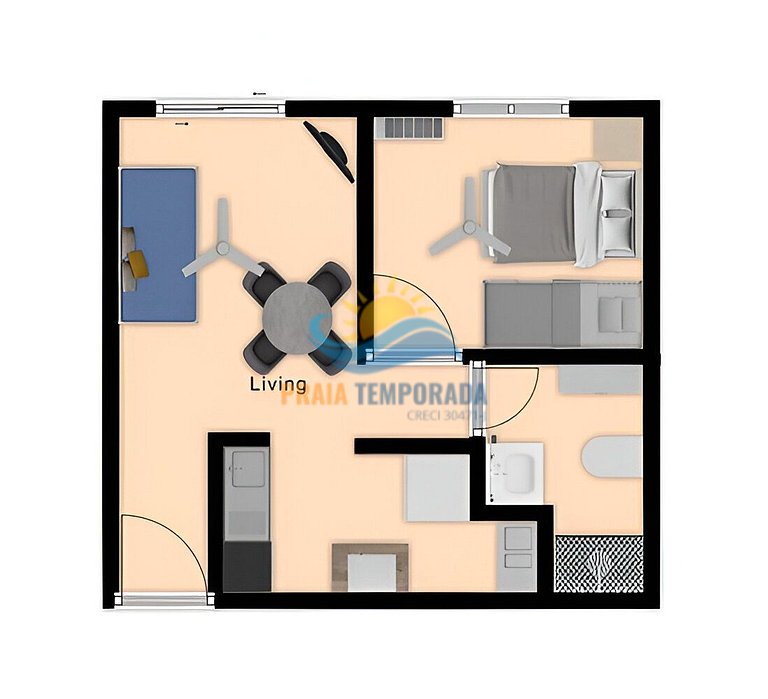 Apartamento 13 de 1 dormitório para 5 pessoas a duas quadras